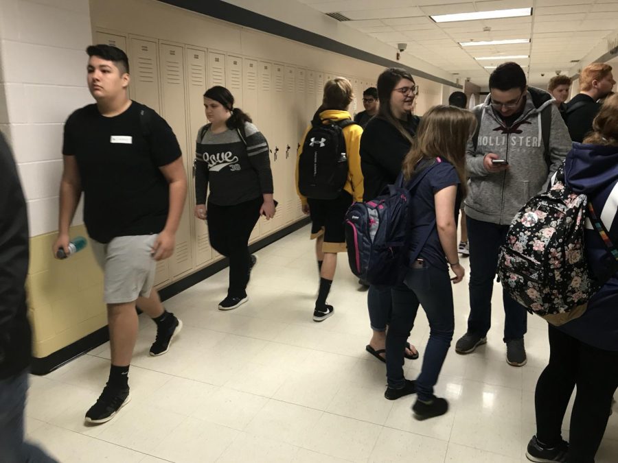 Students from FHN walk down the hallway between classes. Over the past year, the number of kids who feel safe at school has jumped by over 30%.