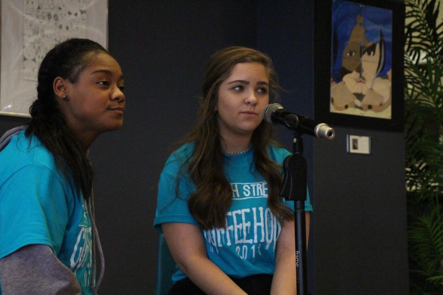 Senior Essence Green and sophomore Zoe Meier perform at the annual North Street Coffee House on Feb. 13 in the Learning Commons.