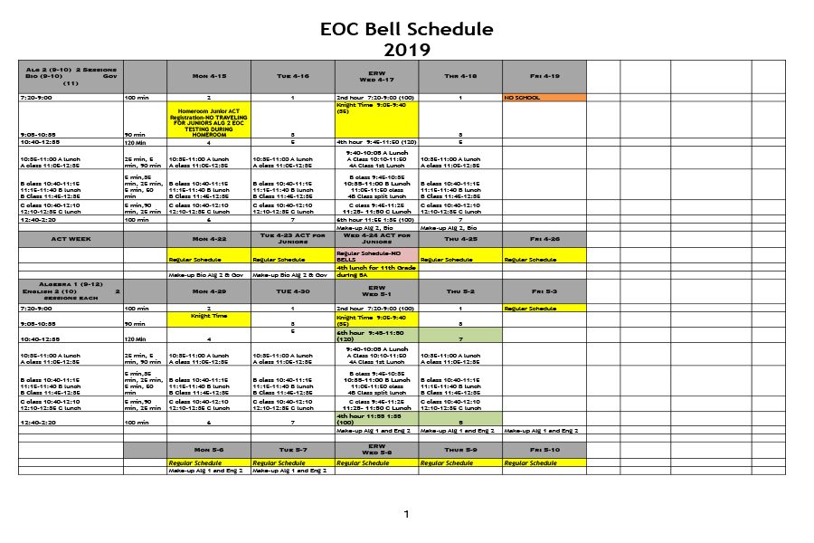 EOC Testing to Return on Monday, April 15