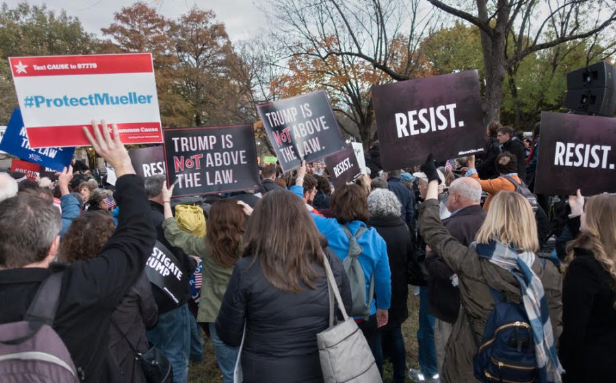 WASHINGTON, DC - NOV 8, 2018: Demonstrators protesting Pres.Trump's appointing Matthew Whitaker acting attorney general as attempt to end Mueller investigation; White House, part of national protest - Image