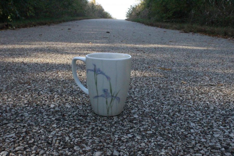 A mugful of hot chocolate sits on a trail that thousands run on every year. The Hot Chocolate Run is an annual choice of a 5k or 25k and is hosted by the insurance company, Allstate.  (Photo by Pavan Kolluru)