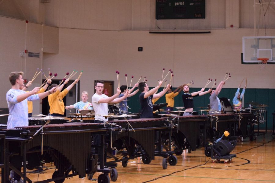 During the winter, Freedom took advantage of schools being on break to host their Christmas Camp for members to be able to have extra practice time while off. The Freedom front ensemble and battery had themed days such as dress like a staff member and twin day. The spirit day kept the mood playful and fun during long hours of practicing. (Photo Submitted)