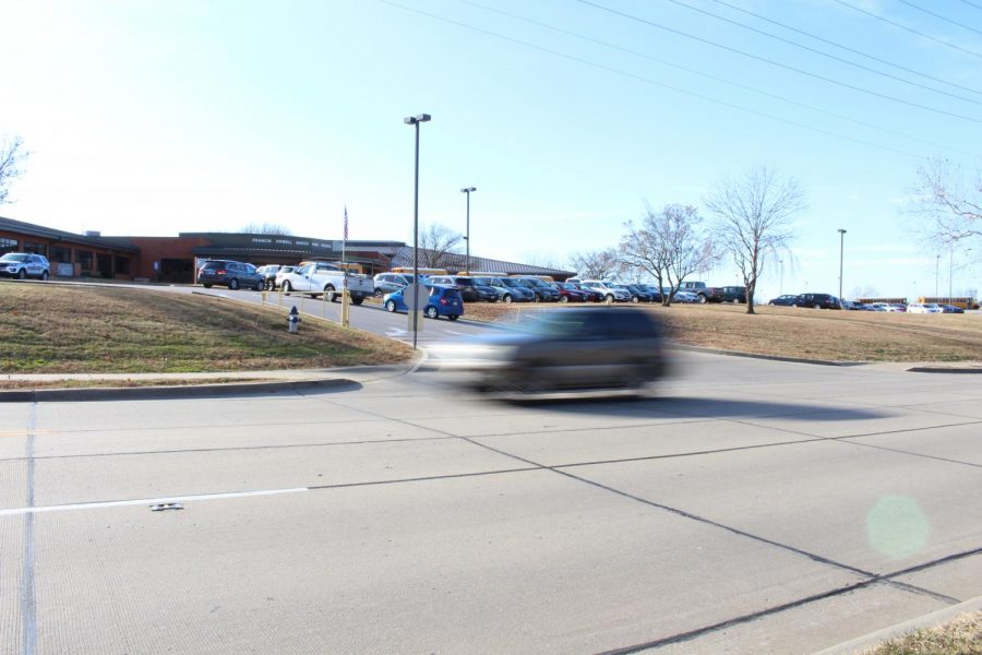 A car drives by FHN at the end of the school day. FHSD proposes an opportunity to save money on interest costs late last year. The Board of Education holds monthly meetings where they discuss issues involving money and other matters in the district. Recently they have decided on a ‘No Tax Increase Bond’ which they will discuss at the Jan. meeting. (Photo by Anna Hollinger)