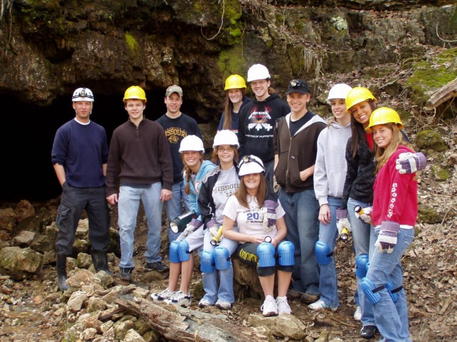 The ecology club led by Joe Brocksmith goes spelunking at Meramec State Park in 2009.