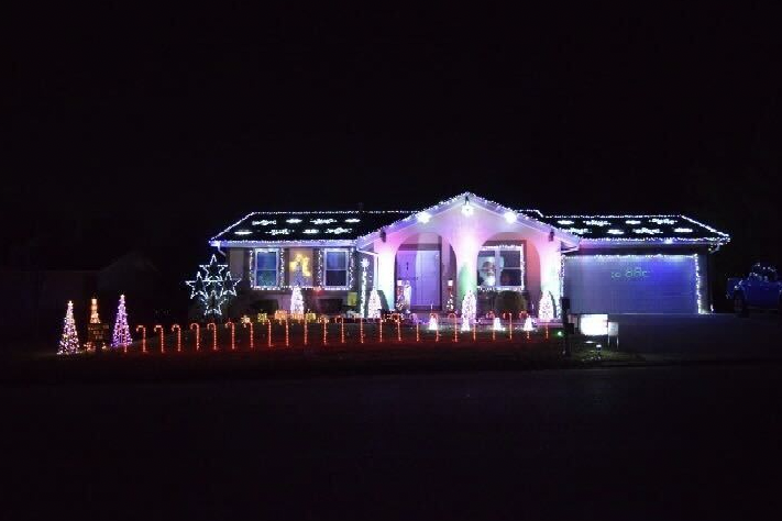 The Leible's house with their light display from last year is shown.