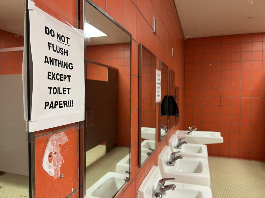 An FHN bathroom sits without a soap dispenser after weeks of not having one. Vandalism, especially in the bathrooms, has become a real issue in the school this year.