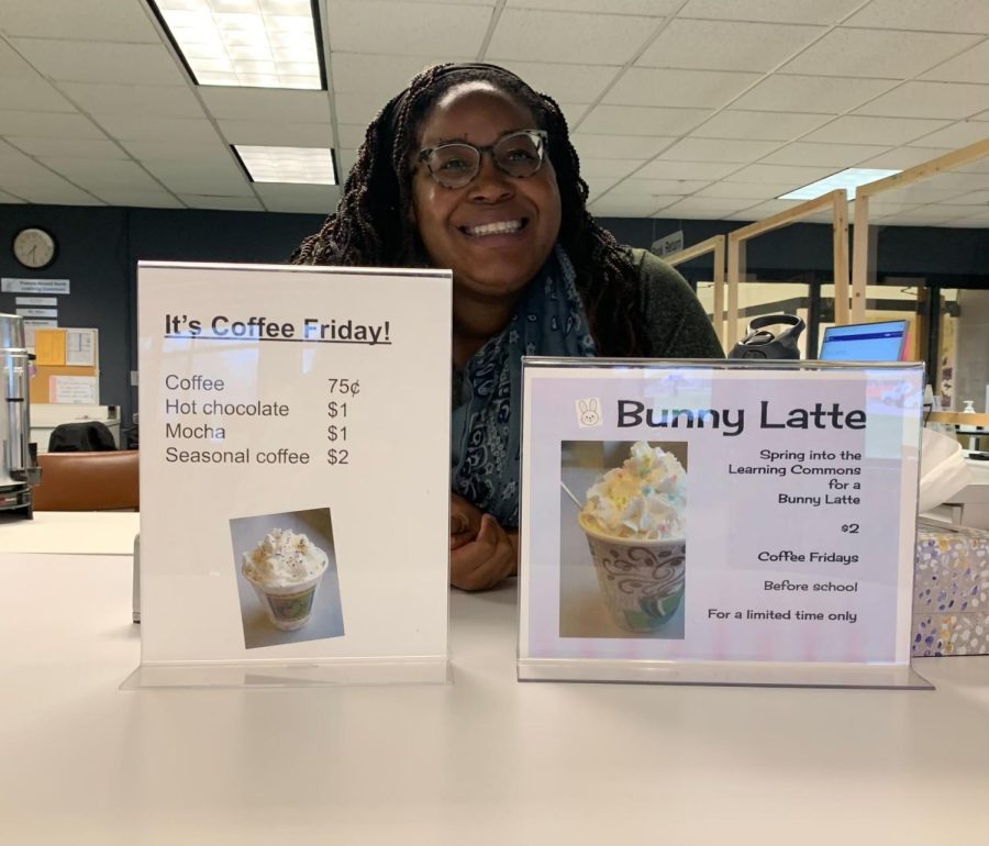 Gabrielle Winston showcases the various drinks offered during coffee fridays.