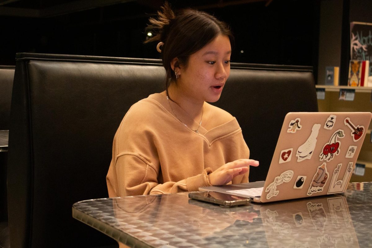 Freshman Jasmine Dong rehearses during mock trial practice.