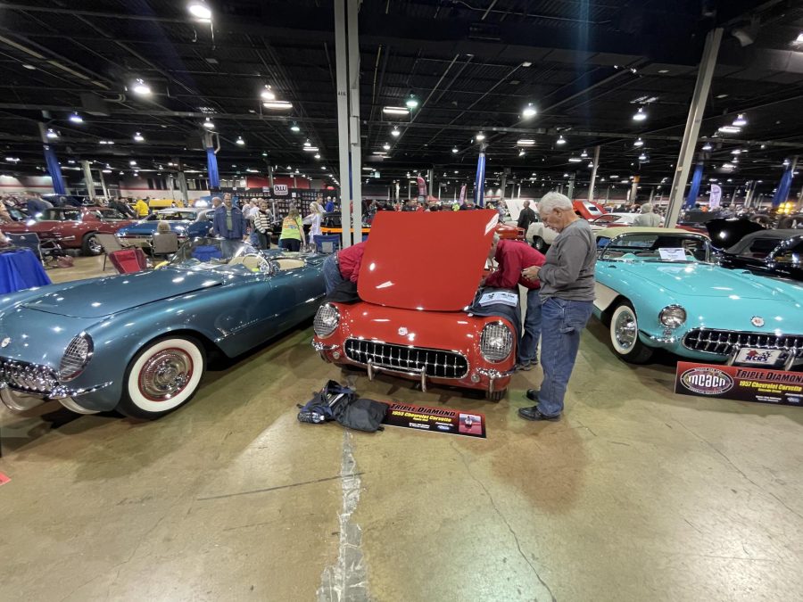 Vintage '61 Corvettes are displayed at the Donald E Stephens Convention Center on Nov. 19, 2023. 