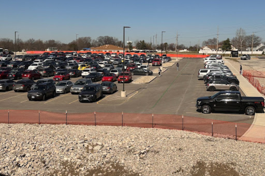 Students are seen in the FHN parking lot leaving due to blended learning classes. 
