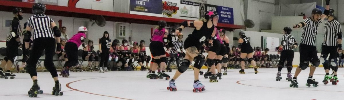 Number zero on the black team speeds around the track as the referee announces her as lead jammer during the first scrimmage on Feb. 17. That night was St. Louis roller derby league Arch Rivals' season opener, during which they played three scrimmages amongst themselves. While their regular season teams are sorted into A-, B- and C-teams, during the scrimmages their teams were combined for more equal play opportunities.

"Roller derby is great and everyone is welcome and every skill level," ARCH player Carol Hopfinger said. "You don't have to know how to skate, you don't have to know how to play a sport, you can have no athleticism in your bones at all, and it's just a great organization."
