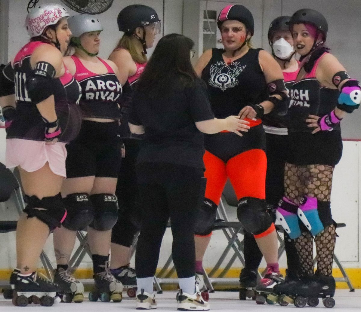 The black team has a meeting with their coach during a timeout in one of their scrimmages on Feb. 17. In the ARCH mission statement, it states that the league "exists to provide an opportunity for transgender women, cisgender women, intersex women, and gender expansive participants". Players on all of the teams agree on the fact that they appreciate the vibrant and accepting community roller derby provides.

“Just having the encouragement and the support from my teammates to tell me to take up space has been such a paradigm shift,” second-year derby player Emma Moscatello said.
