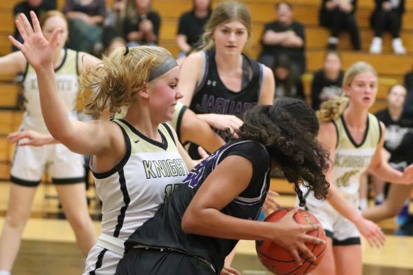 Senior Kendra Swope blocks a Fort Zumwalt West player during their Feb. 22 game.