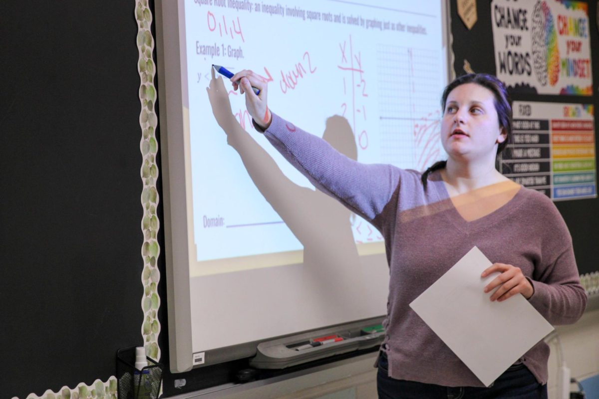 Kasey Yancey teaches a math lesson
during her seventh hour class.