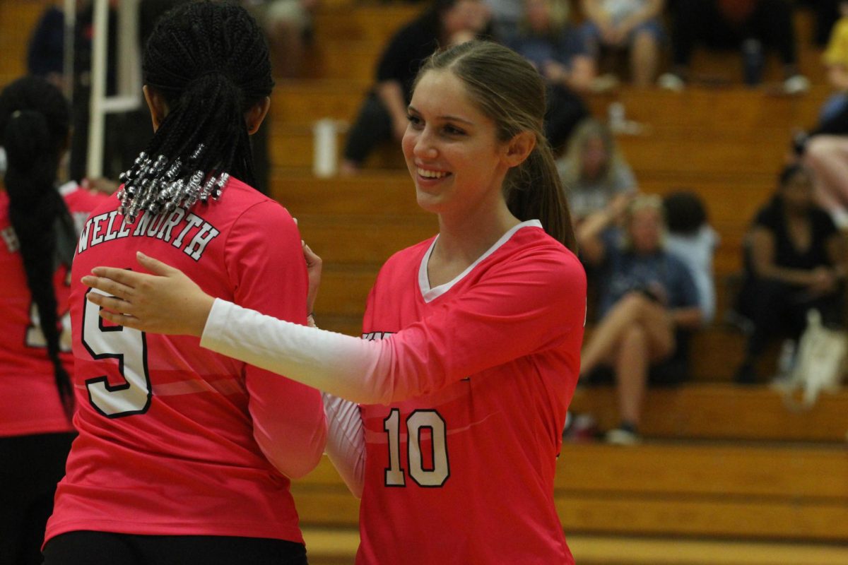 Rachel Breummer with Kierra Williams showing positive form of pressure. Breummer, a junior, brings veteran leadership to a young team competing at a high level. With such high competition, pressure is something Breummer and the team deal with on the regular.