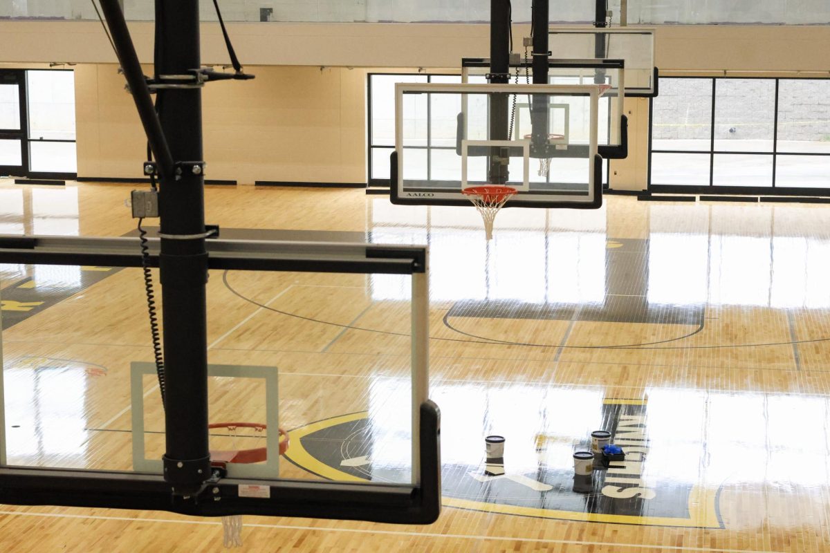 The upper mezzanine looks over the rest of the large gym in the new FHN.