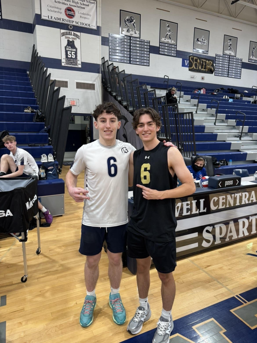 FHN senior Luke Hollinger poses for picture with club teammate, FHC senior Jason Campbell before a high school match.
